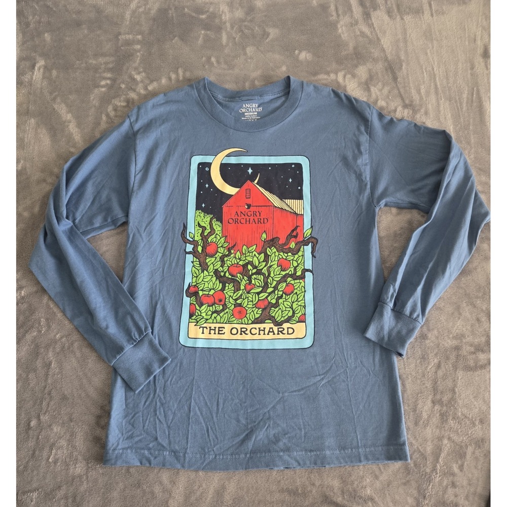 Mens Angry Orchard Cider Long Sleeve Blue Tarot Graphic Tee T-Shirt Medium